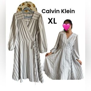 CALVIN KLEIN STRIPE SEMI WRAP DRESS SIZE XL